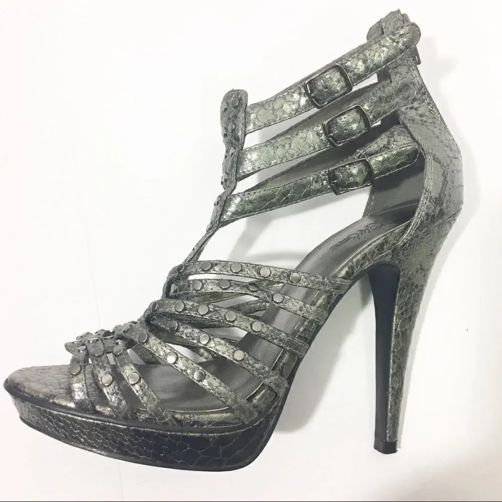 Silver Studded Platform Shoes Metallic Statement Heels Y2K Party Glam